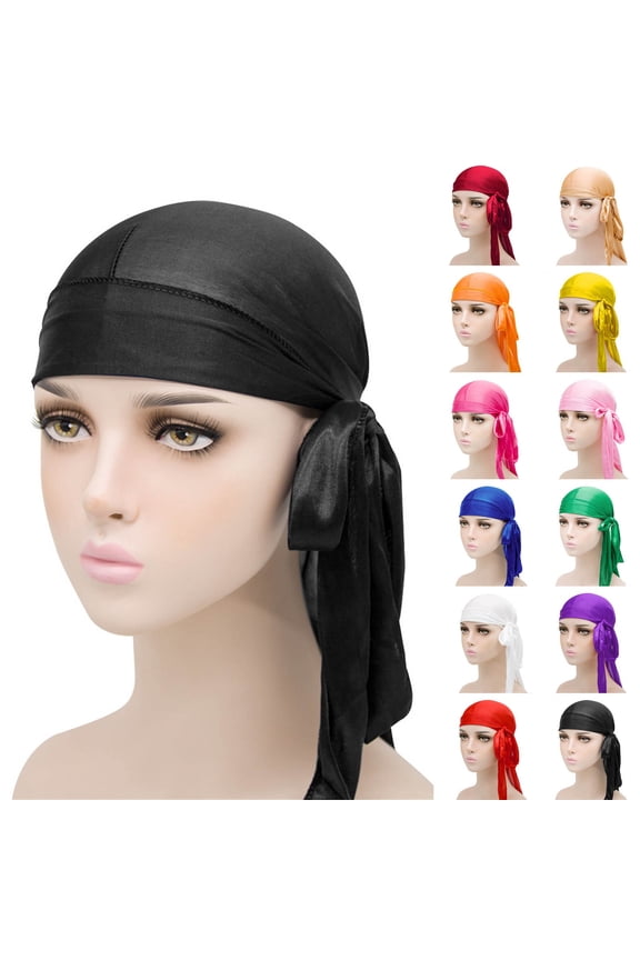 Pirate Cap Durag, Classic Long-Tail Design for a Secure Fit, Popular in Hip-Hop Culture for Laying Edges and Achieving Sleek Hairstyles Red