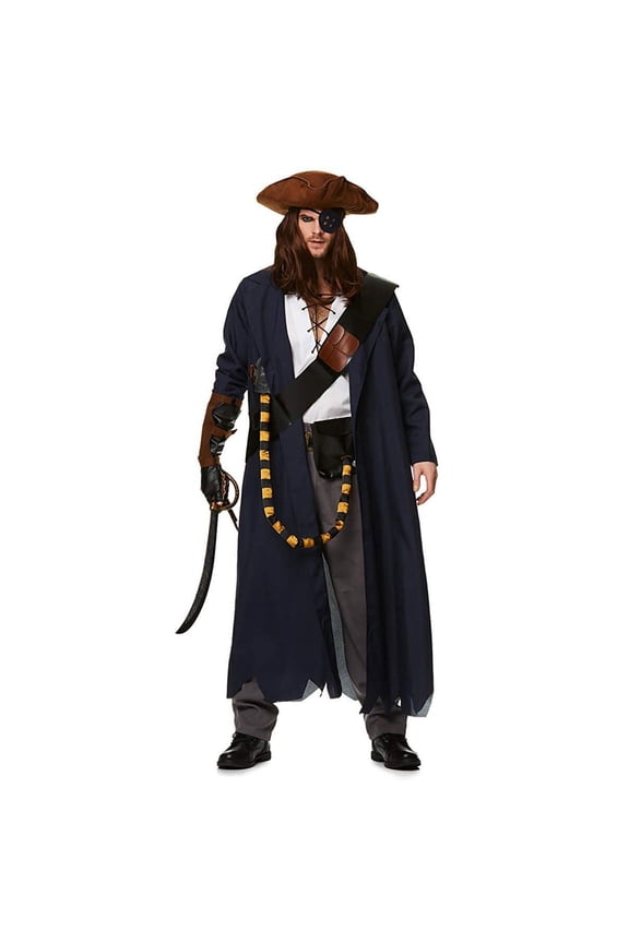 Pirate Captain Costume Set - Halloween Sailor Sea Villain Long Coat, X-Large