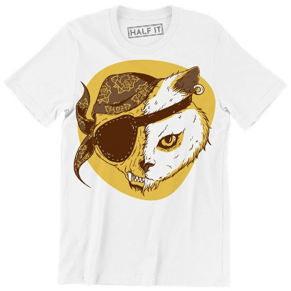 Pirate Cat Funny Two Face Animal Wearing Eye Patch Men's T-Shirt