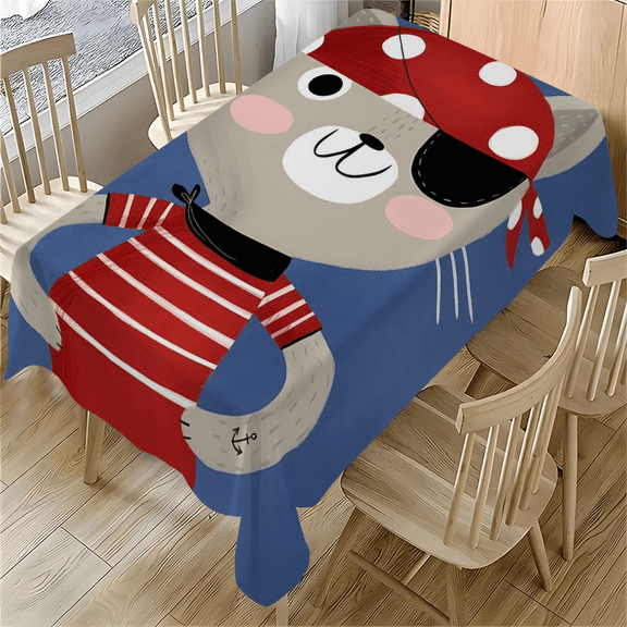 Pirate Cat Print Rectangle Tablecloth 55 x 77.1 Inches - Cartoon Design for Kids, Parties, Home Decor