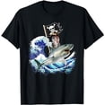 thumbnail image 1 of Pirate Cat Riding Shark Surfing Japanese Wave Cat Lover T-Shirt, 1 of 5