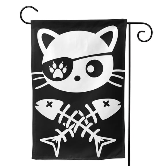 Pirate Cat Skull Pattern Garden Flag 12.5"X18" Outdoor Indoor Garden Decor Porch Banner Sign With Grommets Uv Fade Resistant