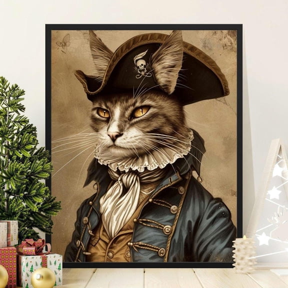 Pirate Cat Steampunk Nautical Feline Illustration Wall Decor, Unframed Canvas