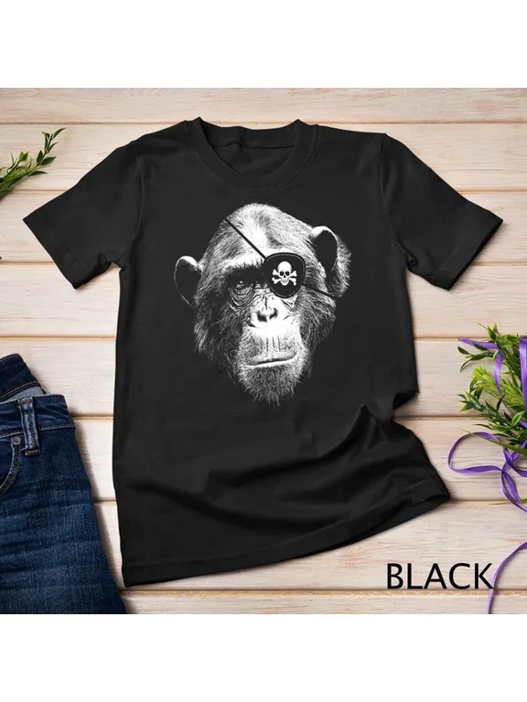Pirate Chimpanzee Shirt With Eye Patch Skull Funny T-Shirt Unisex S-5XL Hot Trending Shirt, not genuine
