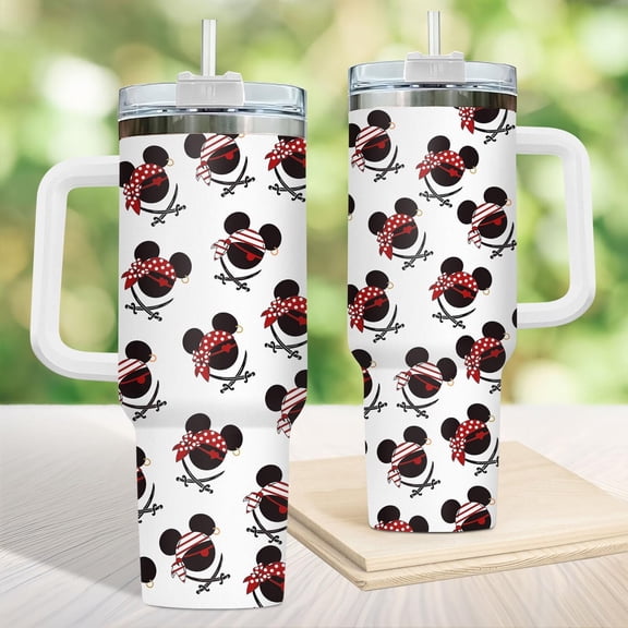 Pirate Classic Mouse 40oz Tumbler, Fairytale Pirate Classic Mouse Bow Mouse Tumbler with Handle, Fairytale Cruise Pirate Cup, Fairytale Cruise Trip Cup Gift