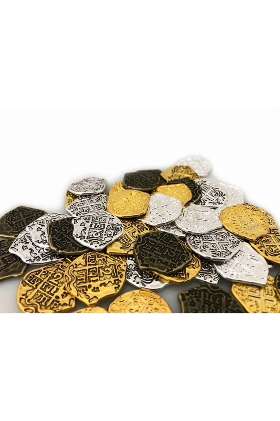 Pirate Coins - Lot of 100 Toy Gold Silver Doubloon