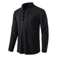 thumbnail image 1 of Pirate Costume Men, Renaissance Pirate Top, Renaissance Costume Men, Mens Pirate Costume, Medieval Lace Up Shirt Renaissance Pirate Top Stand Collar Long Sleeve Cotton for Renaissance Fair, Black L, 1 of 7