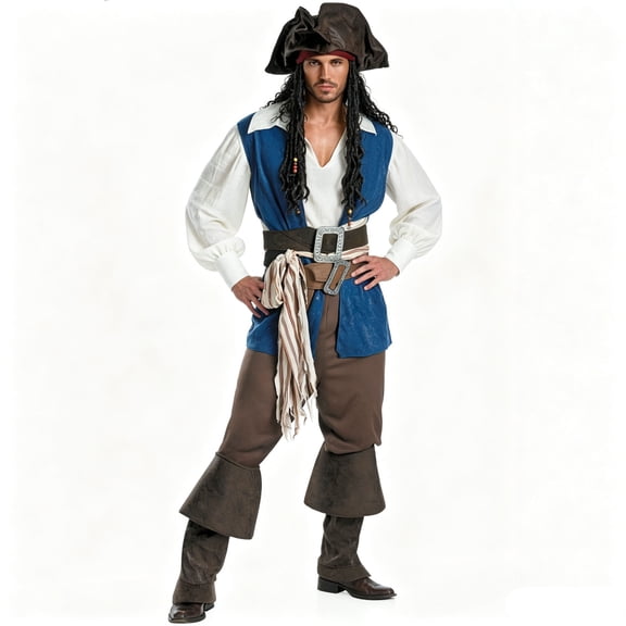 Adults Pirate Costume Plundering Sea Captain Set for Male Halloween Themed Parties