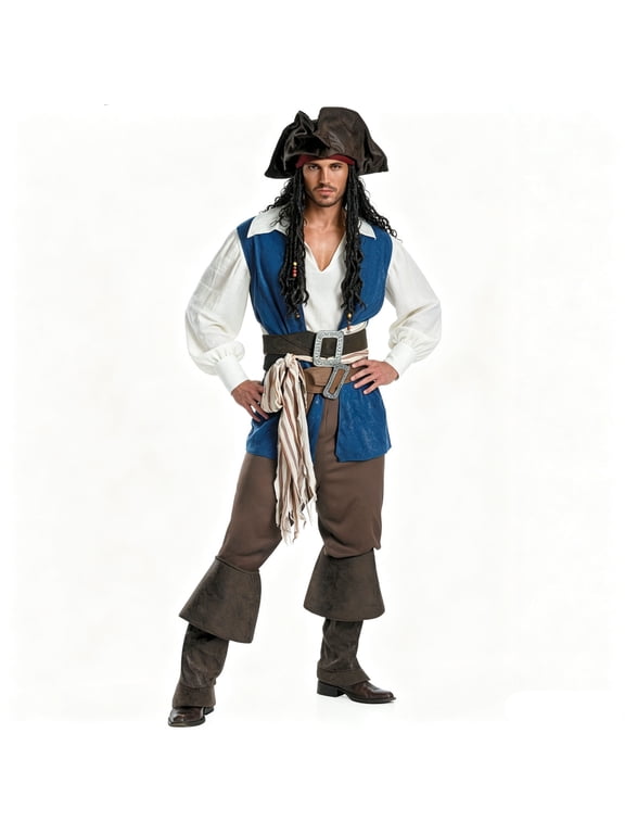 Adults Pirate Costume Plundering Sea Captain Set for Male Halloween Themed Parties
