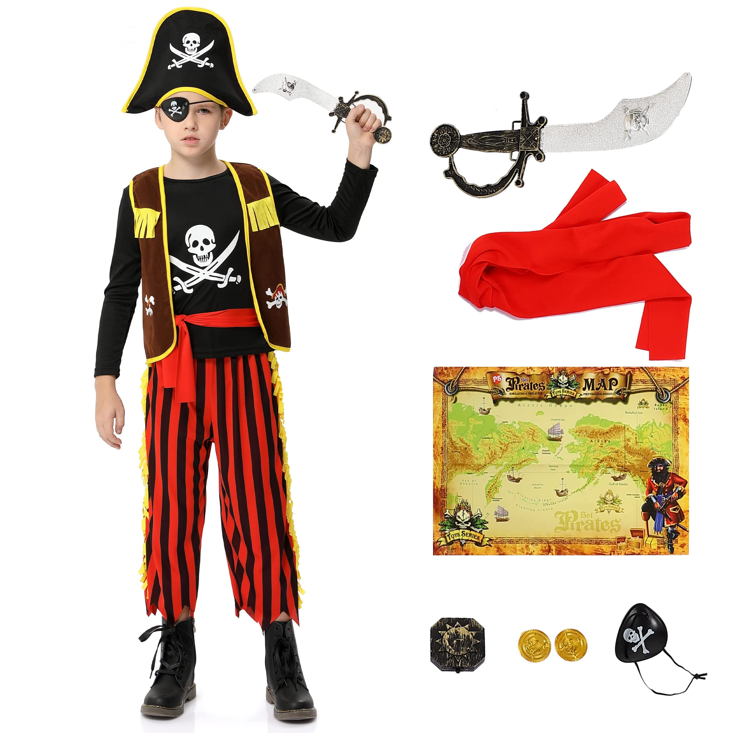 Pirate Costume for Boys Halloween Role Play Dress Up Set with Pirate