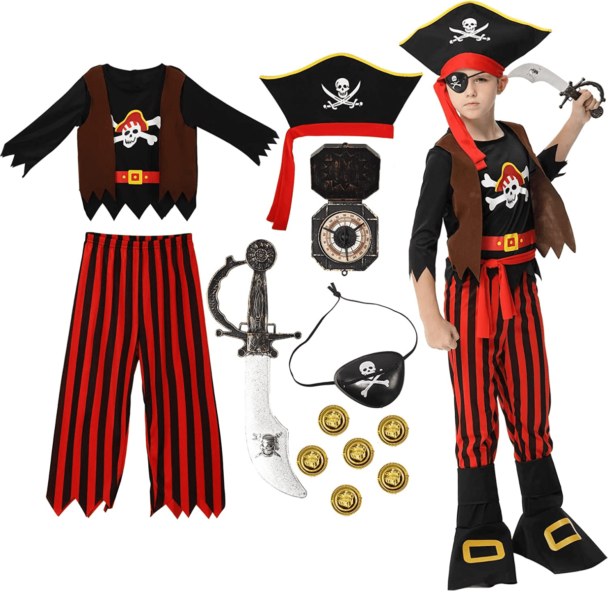 Pirate Costume for Boys, Pirate Costume Kids Pretend Role Play Dress Up