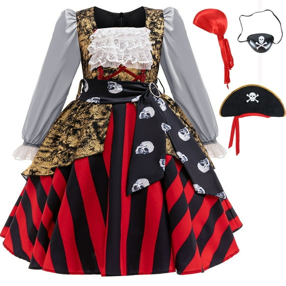 Pirate Costume for Girls Kids Halloween Buccaneer Dress Birthday Party Cosplay Outfits