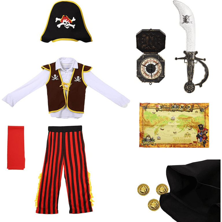 Pirate Costume for Kids, Halloween Role Play Dress Up Set, Theme Parties  Pretend Cosplay Deluxe Costume Accessories Toys, S 