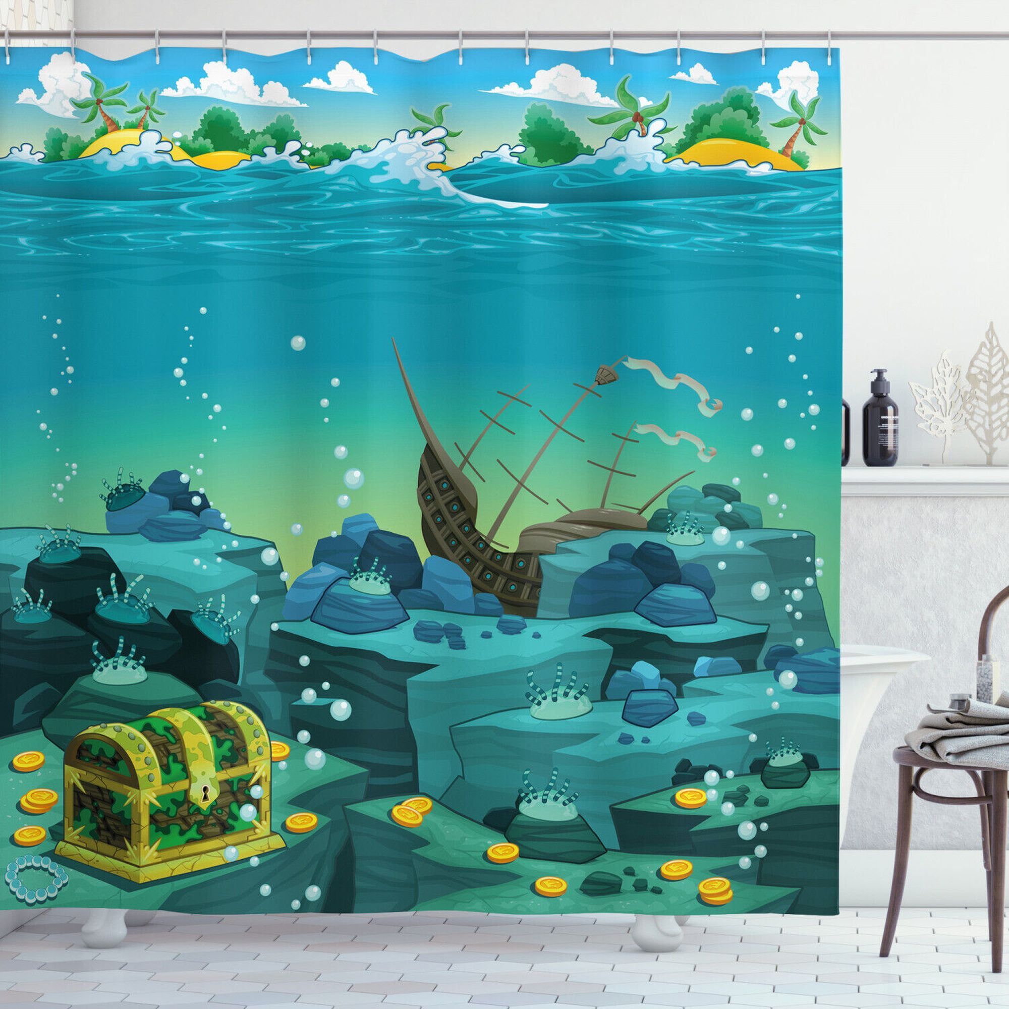 Pirate Cove Shower Curtain Exciting Shipwreck Theme for Children's