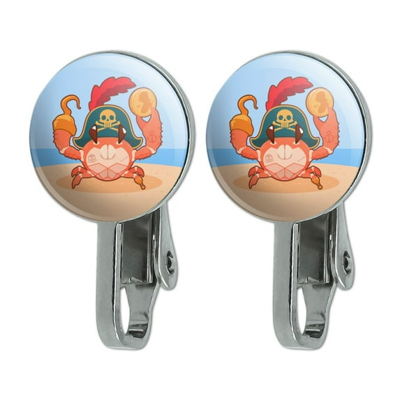 Pirate Crab on the Beach with Hook and Coin Novelty Clip-On Stud Earrings