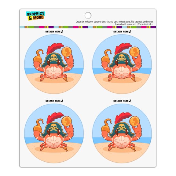 Pirate Crab on the Beach with Hook and Coin Refrigerator Fridge Locker Vinyl Circle Magnet Set