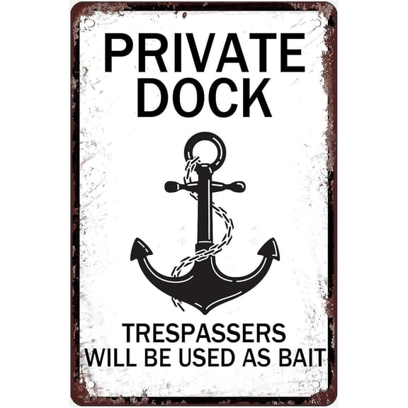 Pirate Decor Art Retro Metal Tin Sign Private Dock Trespassers Will Be Used As Bait Vintage Metal Plaque Wall Decor for Home Cafe Bar Pub Garden Office Club Gym Man Cave Signs 8X12 Inch
