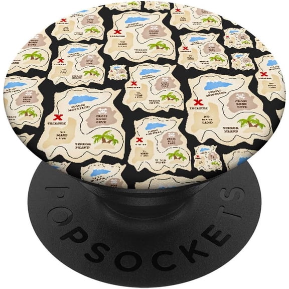 Pirate Decor Print Pattern Birthday Party Treasure Map PopSockets Grip and Stand for Phones and Tablets