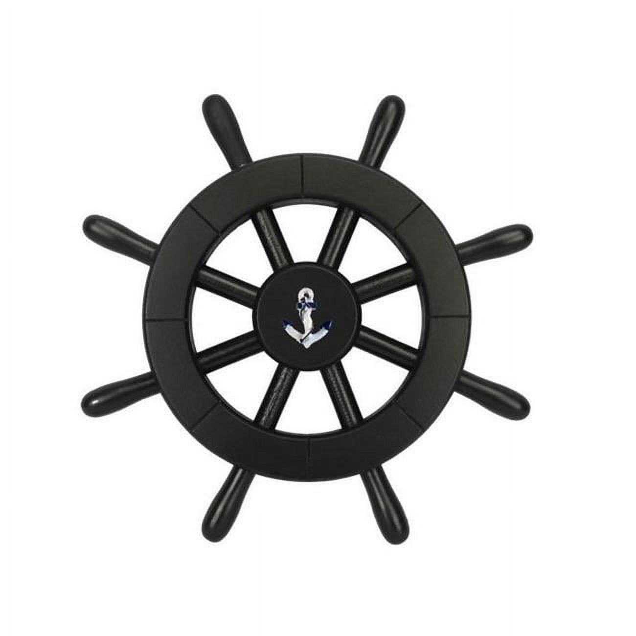 Black Decorative Ship Wheel with Anchor, 12-inch