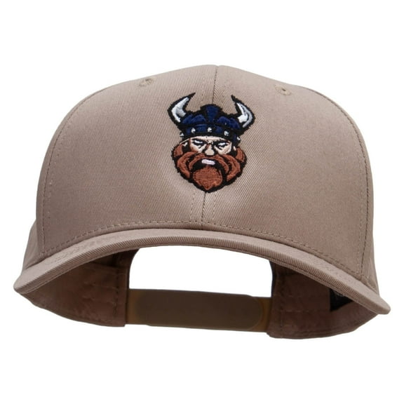 Pirate Design Embroidered Unconstructed High Profile Cotton Flat Bill Cap - Khaki OSFM