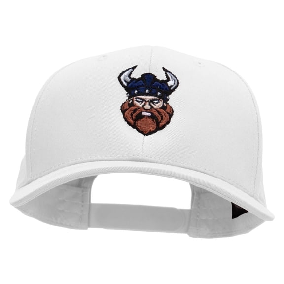 Pirate Design Embroidered Unconstructed High Profile Cotton Flat Bill Cap - White OSFM