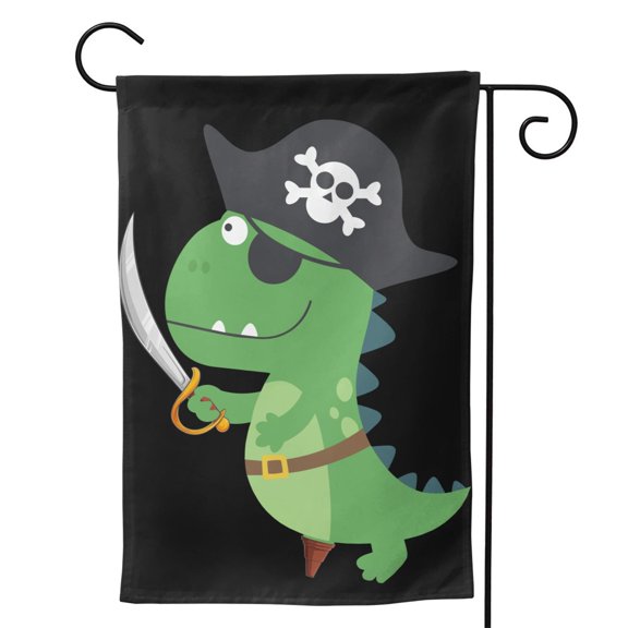 Pirate Dinosaur Garden Flag 12.5"X18" Outdoor Indoor Garden Decor Porch Banner Sign With Grommets Uv Fade Resistant
