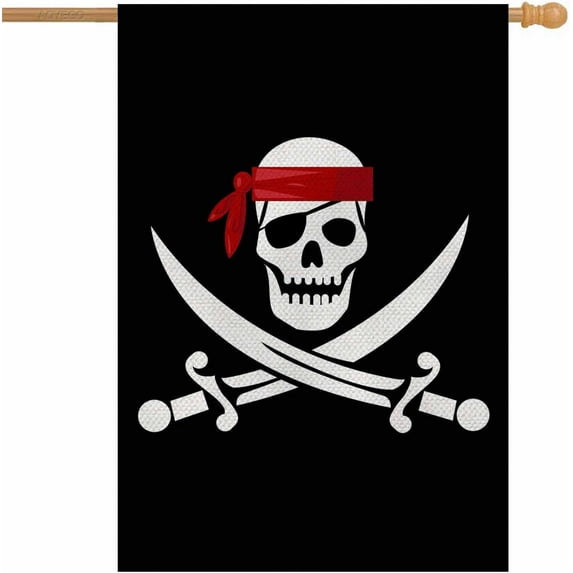 Pirate Flag House Flag 28 x 40 Inch Large Vertical Double Sided Jolly Roger Skull With Crossed Bones Seasonal Outside Décor for Garden Yard Farmhouse Flags