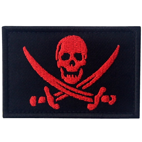 Pirate Flag Military Morale Fastener Hook And Loop Patch, Red And Black