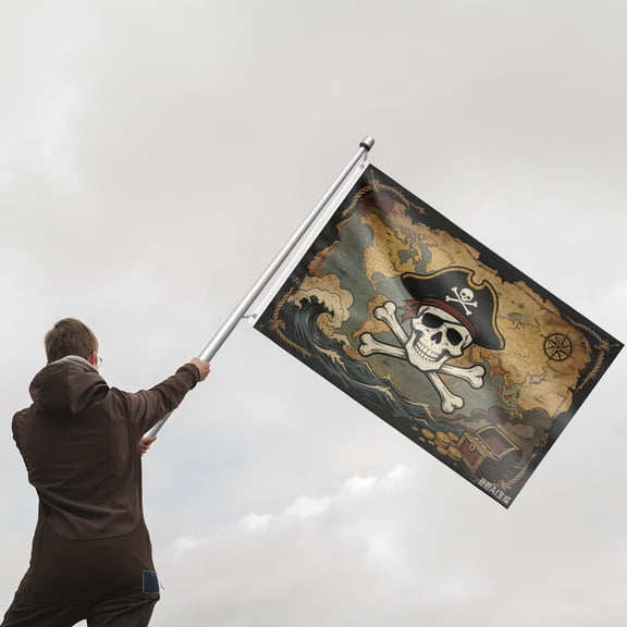 Pirate Flag Pirate Flag with Map - 100Den polyester large 5ft x 3ft