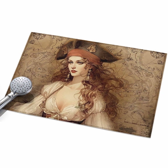 Pirate Girl Area Rugs 2x3ft Treasure Route Map Floor Rug&nbsp;Non Slip Low Pile Ultra Soft Throw Carpet for Entryway Indoor Entrance Kitchen Bathroom