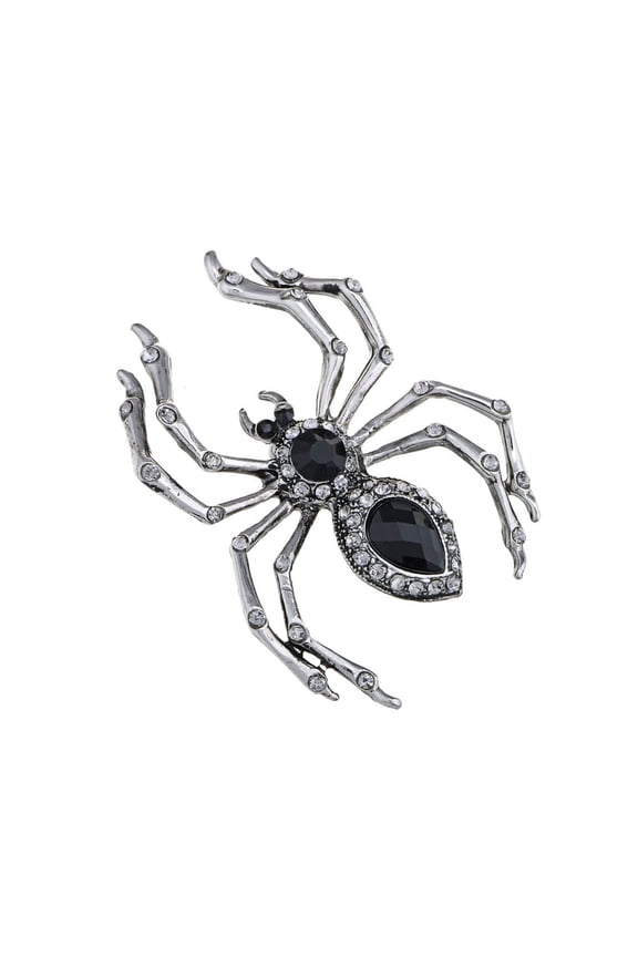 Pirate Gun Metal Tone Crystal Rhinestone Black Jeweled Spider Insect Pin Brooch