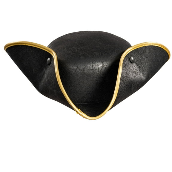 Pirate Hat Brown Black Faux Leather Colonial Renaissance Adult Halloween Costume Cosplay Accessory – One Size