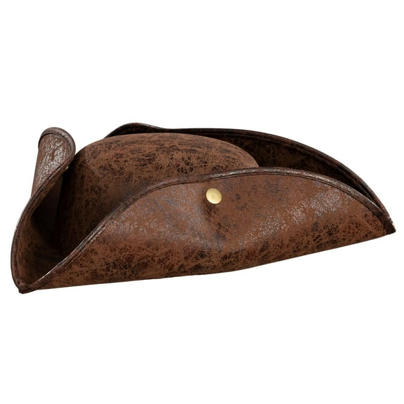 Pirate Hat Brown Black Faux Leather Colonial Renaissance Adult Halloween Costume Cosplay Accessory – One Size