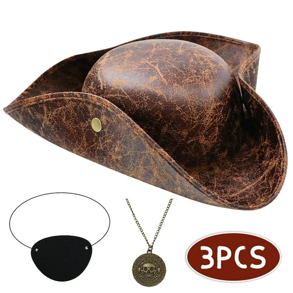 Pirate Hat Costome Accessories Halloween Captain Pirate Tricorn Hat With Eye Patch Necklaces For Men Women Design 1