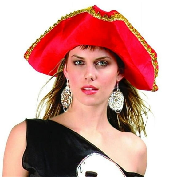 Pirate Hat With Gold Sequin Trim - Red