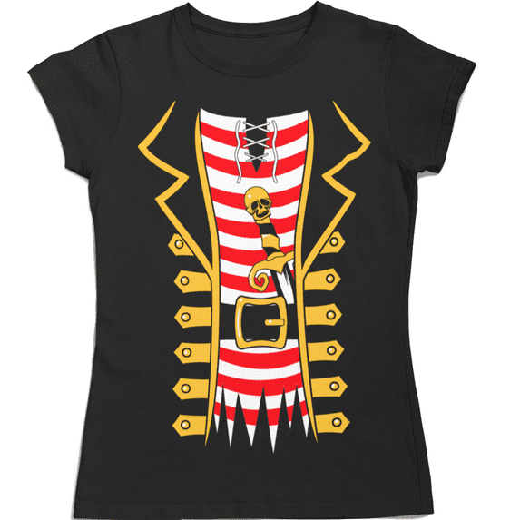 Pirate Jacket Tuxedo Women's T-shirt | Cruise Trip Theme Park Pool Halloween Costume Accessory | XL, Black