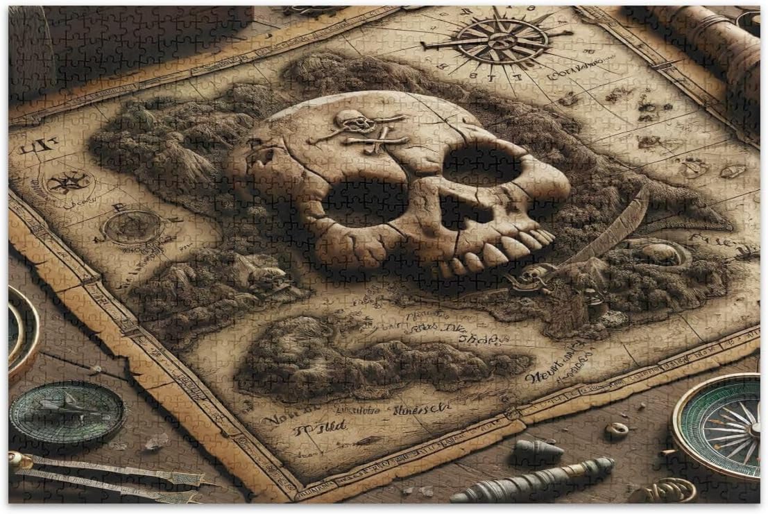 Pirate Map Skull Family Puzzle with Letters on Back 500 Piece Jigsaw