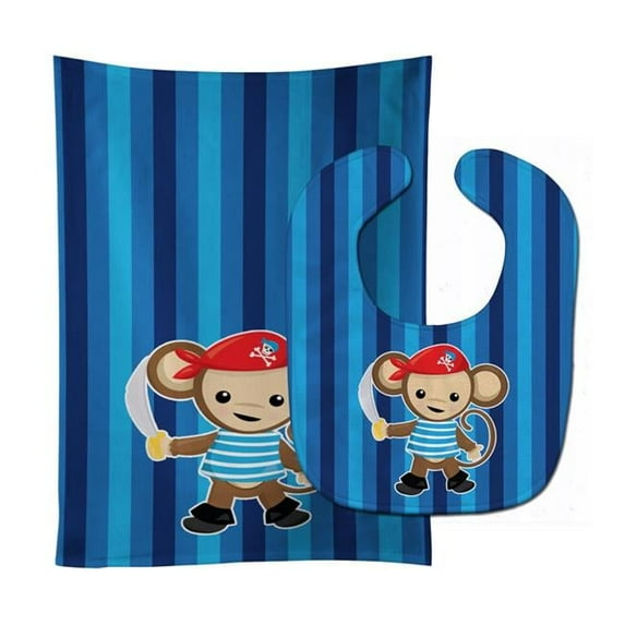 Pirate Monkey Blue No.2 Baby Bib & Burp Cloth