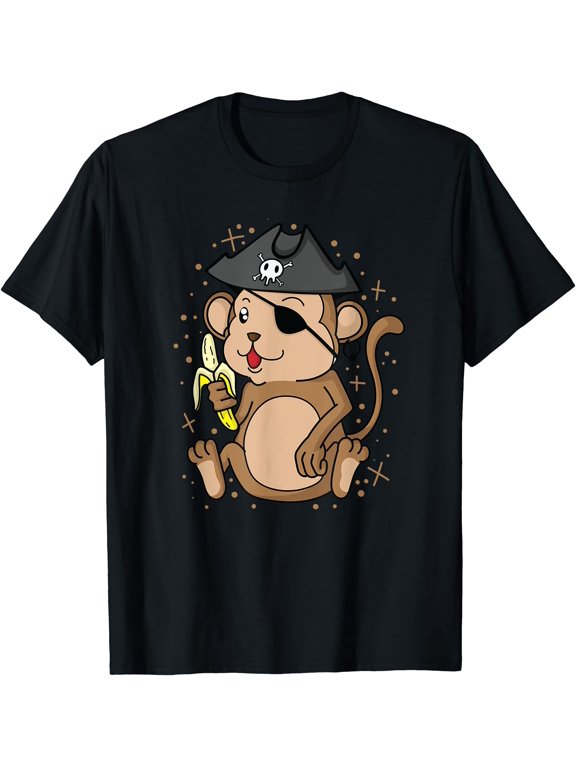 Pirate Monkey with Pirate Hat Eye patch and Banana T-Shirt, Unisex T-Shirt