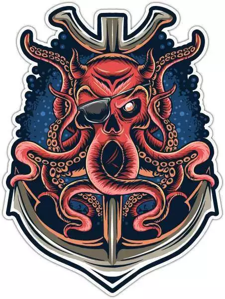 Pirate Octopus Anchor Ocean Creature Car Stickerphone Decal Water ...