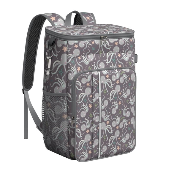 Pirate Octopus and Sea Creatures Backpack Cooler, Leakproof Insulated Cooler Bag, Waterproof Lunch Backpack for Nautical Fans, Beach Adventures