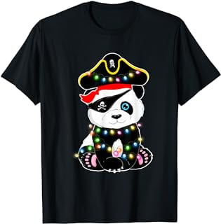 Pirate Panda Lights Christmas Pajama For Girl Teen Kid T-Shirt ...