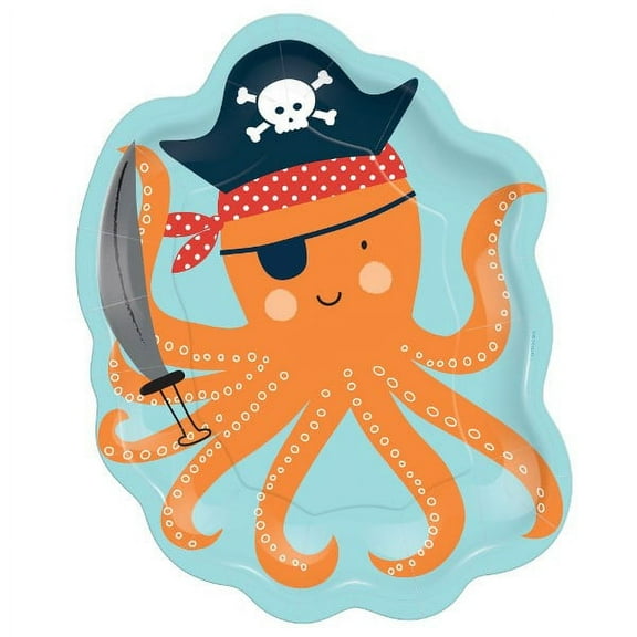 Pirate Party 'Ahoy Birthday' Octopus Shaped Small Paper Plates (8ct)