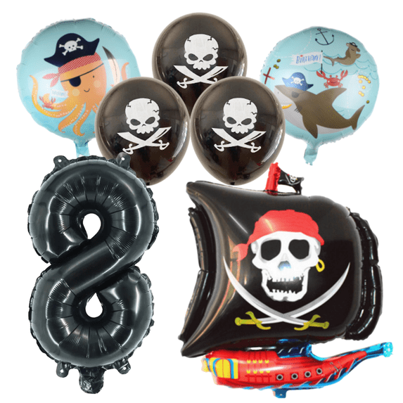 Pirate Party Balloons Number 8 Birthday Set Black Blue Kids