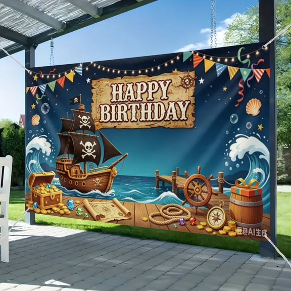 Pirate Party Decorations Banner for Boys Pirate Happy Birthday Photo Backdrop Pirate Party Treasure Hunt Birthday Banner Pirate Themed Birthday Party Supplies 51*59IN