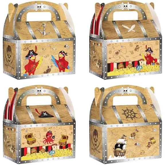 Pirate Party Favor Boxes - 12 PCS Treasure Chest Boxes Pirate Birthday Decorations Nautical Theme Party Favors for Baby Shower Halloween Treasure Hunt Game