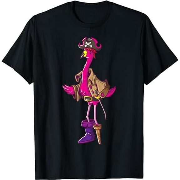 Pirate Pink Flamingo Halloween Party Girls Shirt Jolly Roger T-Shirt
