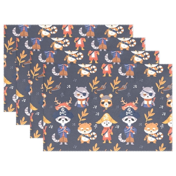 Pirate Raccoons Leaves 12×18 inch Placemats Heat Resistant Washable Foldable Rectangular Placemats Set Decoration Indoor Outdoor for Kitchen Dining Table 1PC