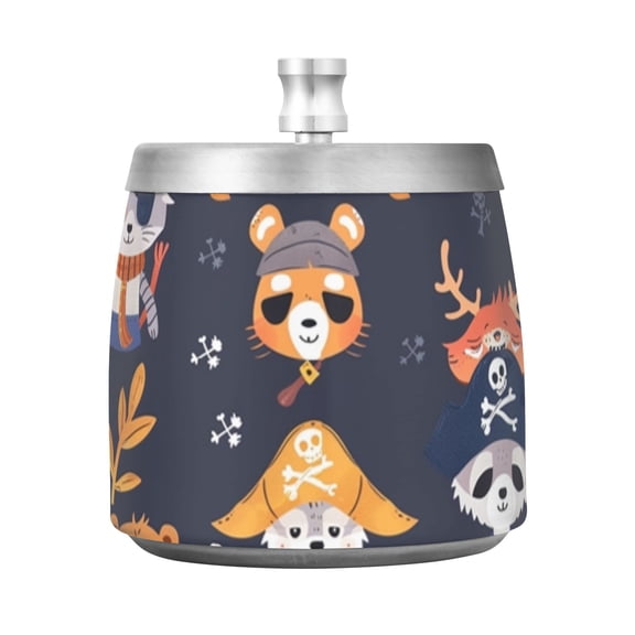Pirate Raccoons Leaves Ashtray with Lid Smell Proof Cigarette Ashtray Stainless Steel Smokeless Ash Holder for Indoor Outdoor