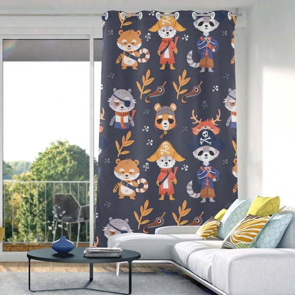 Pirate Raccoons Leaves Blackout Curtain Panels Drapes Privacy Assured with Light Filtering Curtains for Living room Bedroom Bathroom Window